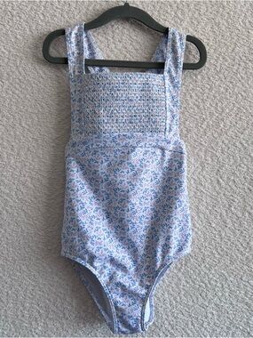 Minnow One Piece‎ Kids Smocked Blue Crossover Bathing Swim Suit Size 7-8 Years